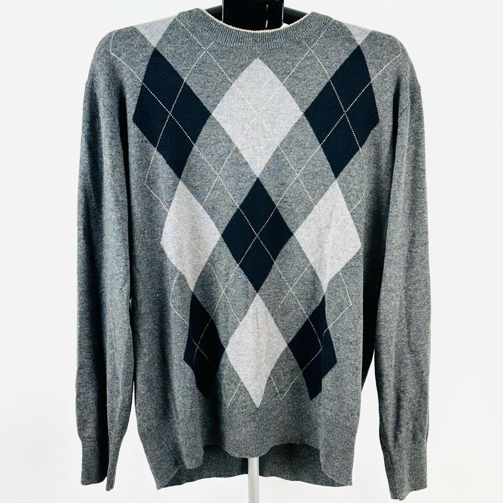 Northern Isles Cashmere Blend Men’s SZ L Classic Argyle Crewneck Sweater